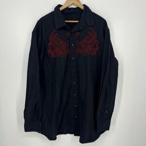 Synergy Mens 2XLT Black Red Embroidered Tonal Stripe Long Sleeve Button Shirt